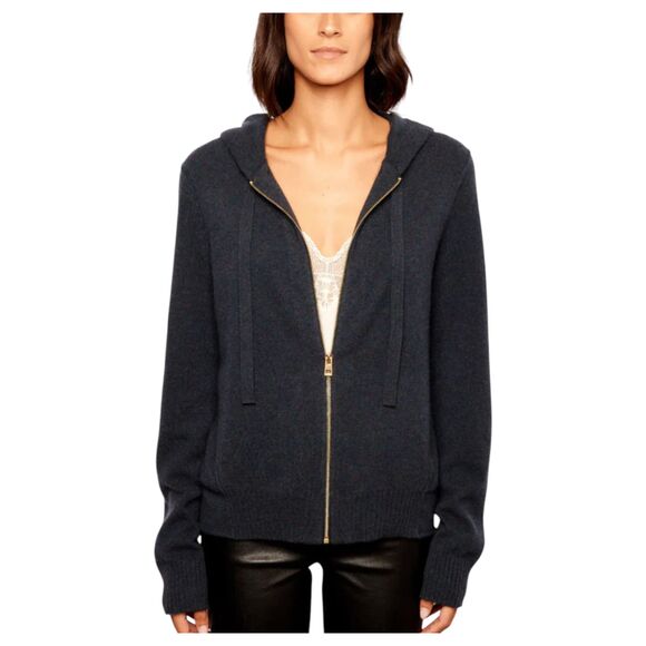 Zadig & Voltaire Cassy WS Patch Zip UP Cashmere Cardigan Sweater Blue XS - Picture 4 of 9